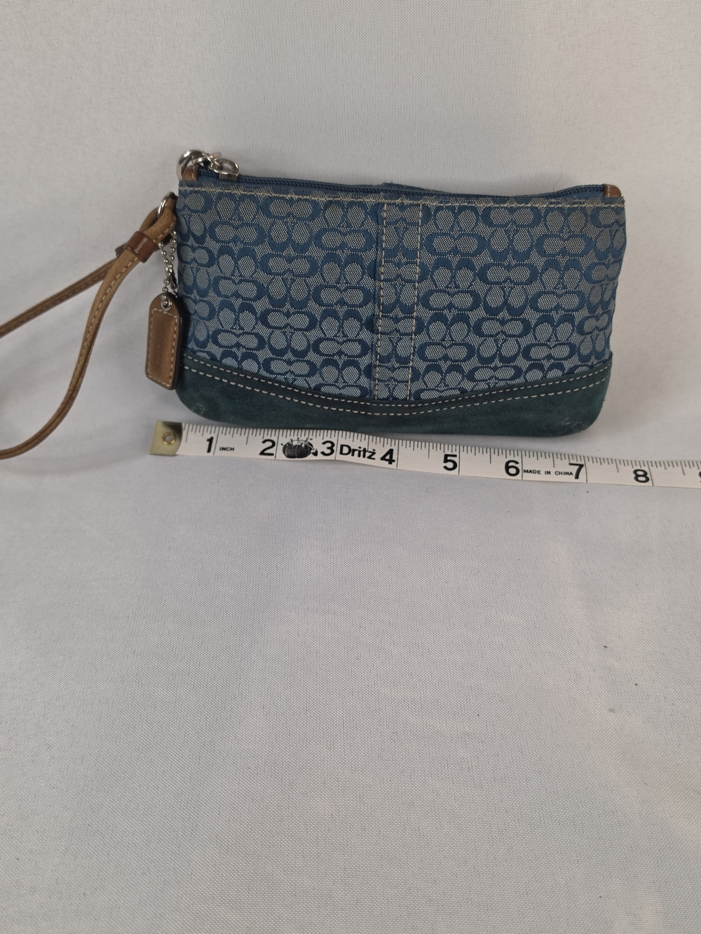 Coach Vintage Y2K Denim Suede Signature Wristlet Pouch Blue Small - Picture 5 of 11